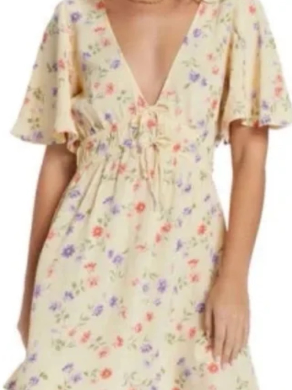 Billabong Cream Floral V-Neck Mini Dress